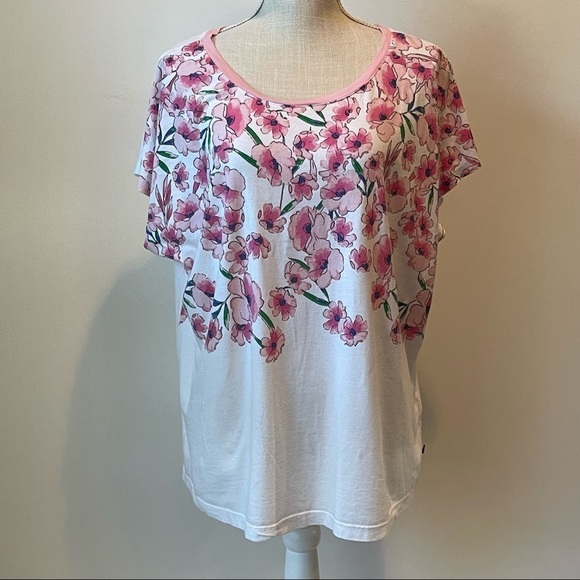 Tommy Hilfiger short sleeved crew neck Barbie pink floral & white t-shirt; XXL - Picture 1 of 12